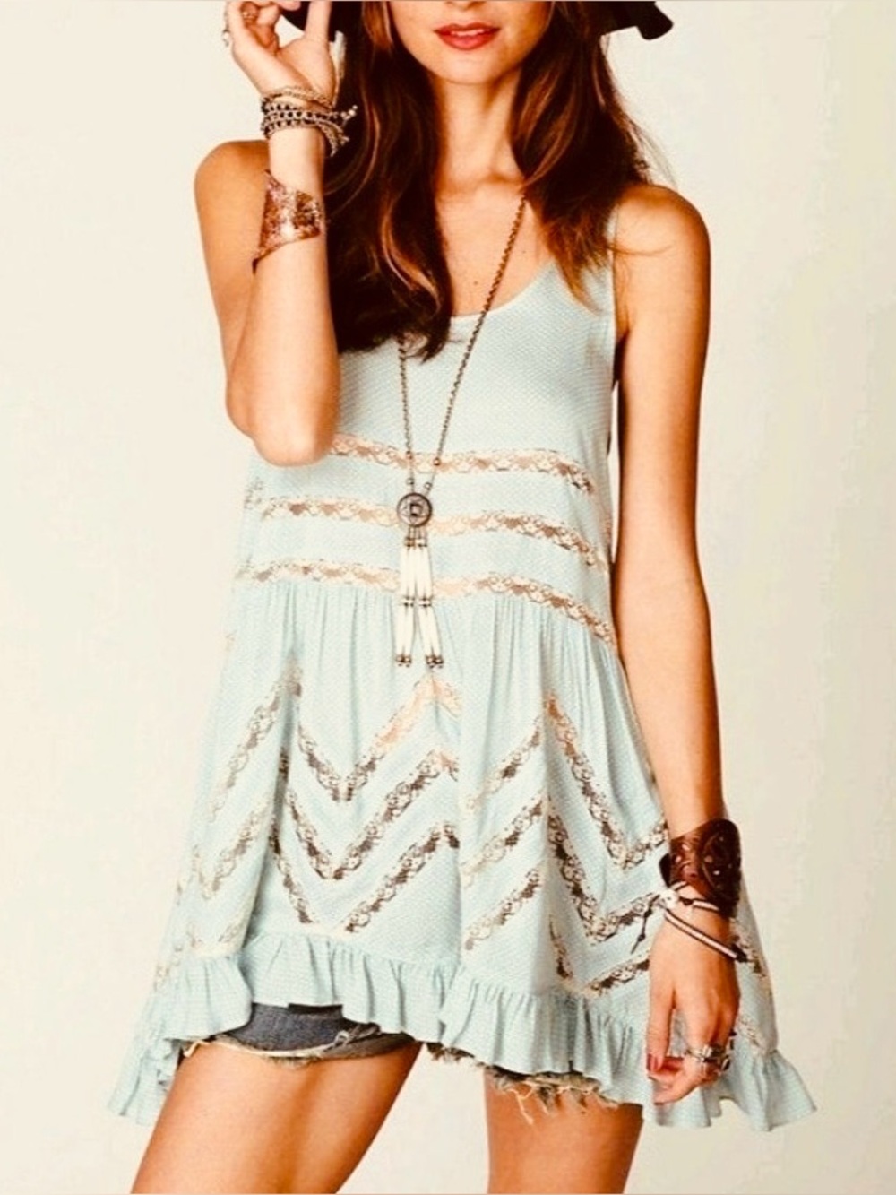 Free People Intimately Voile Lace Pastel Mint Green Slip Dress Women Small